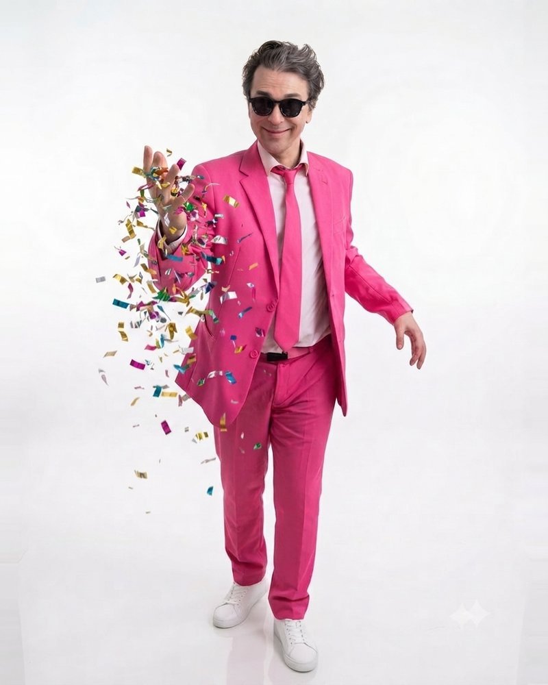 Monsieur Sucre fait pleuvoir des confettis lors d'une soirée privée